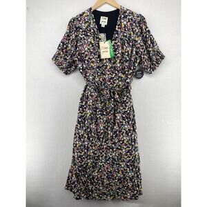 NATURAL HISTORY MUSEUM JOANIE Dress 16 Savannah Meteor Wrap Midi Black NEW